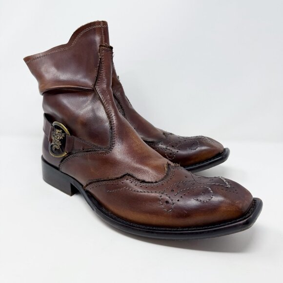 Mark Nason Brown Leather Brogue Ankle Boots Men's Size 11 Side Zip Made in Italy - Picture 12 of 12